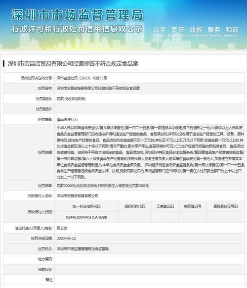 深圳市宏昌店贸易经营标签不符合规定食品案